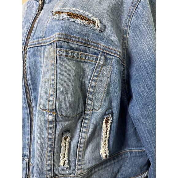 A.B.S. Women’s Cropped Distressed Denim Jacket, Amber Rhinestones, Size 22W - Picture 8 of 10